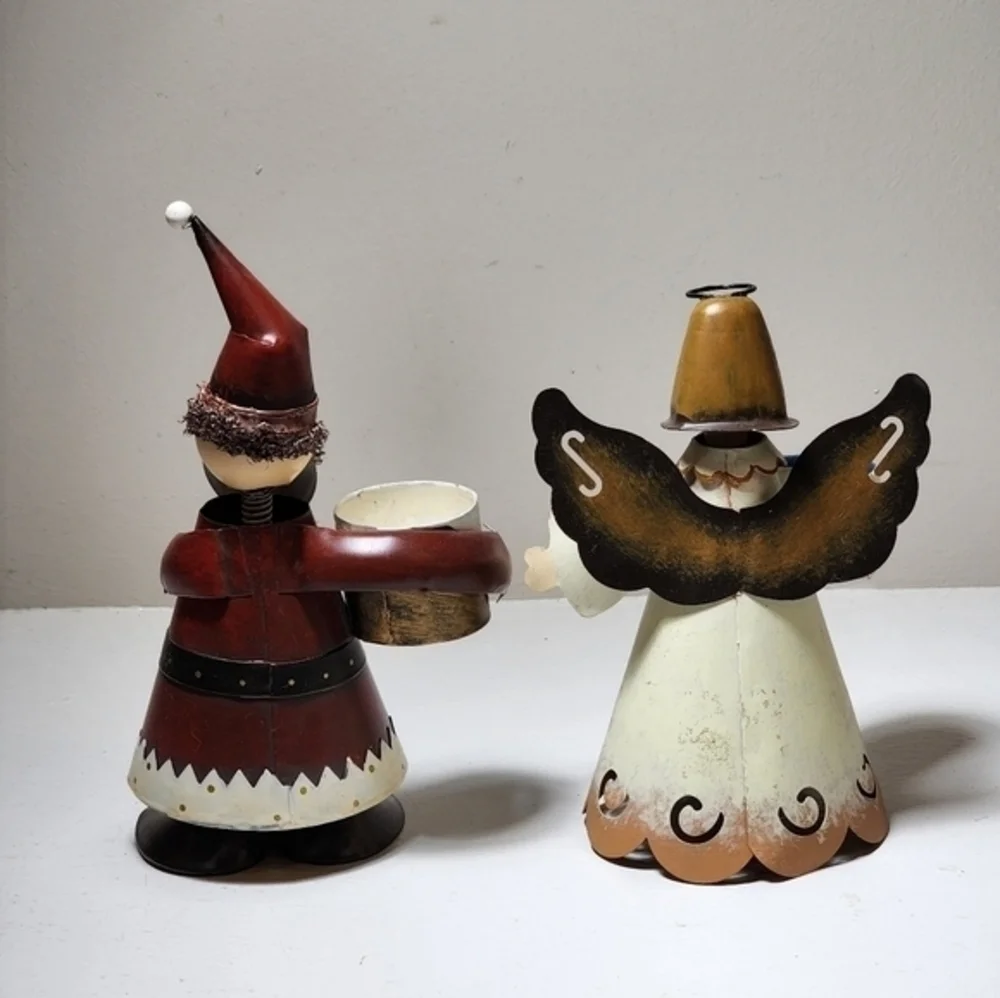 Metal Bobblehead Teallite Candle‎ Holder Santa And Angel Christmas Decorations